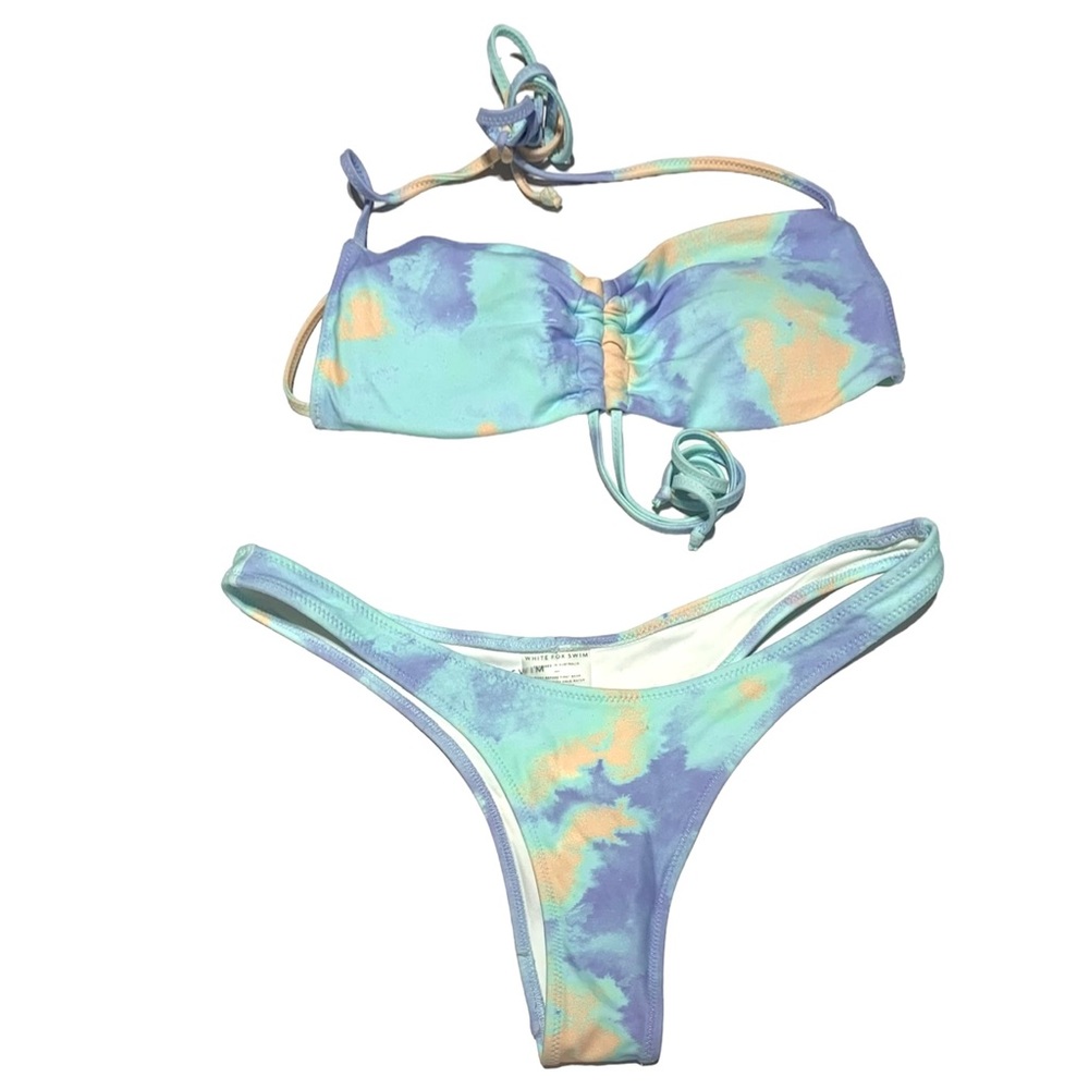 White Fox Women’s 2 Piece Halter Aqua Tie Dye Sexy Bikini Set Size XS/Small